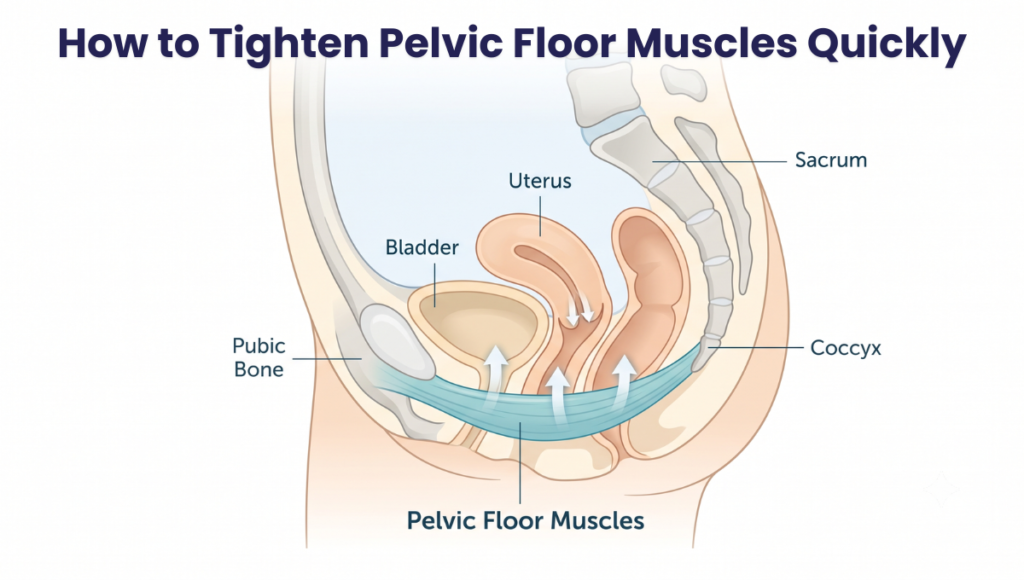 Educational illustration showing the location of the pelvic floor muscles