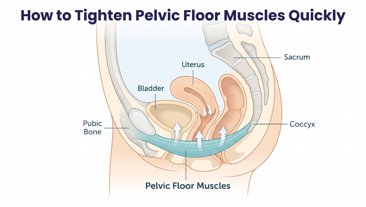 Educational illustration showing the location of the pelvic floor muscles